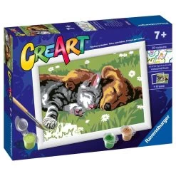 Sleeping Cat And Dog Kids Paint By Number Set By Ravensburger